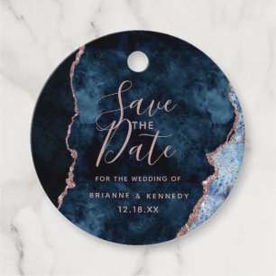 Navy Blue Rose Gold Agate Marble Save the Date Geschenkanhänger