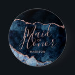 Navy Blue & Rose Gold Agate Marble Trauzeugin Button<br><div class="desc">Navy Blue & Rose Gold Foil Watercolor Marmor Agate Gilded Geode Design,  mit modernen und Script-Schriftart. Trendy und Chic Wedding Trauzeugin Button! ~ Karo mein Shop zu sehen,  die gesamte Hochzeitssuite für dieses Design!</div>
