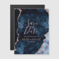 Navy Blue Rose Gold Agate Wedding Save the Date