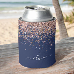 Navy Blue Rose Gold Blush Pink Glitzer Monogram Dosenkühler