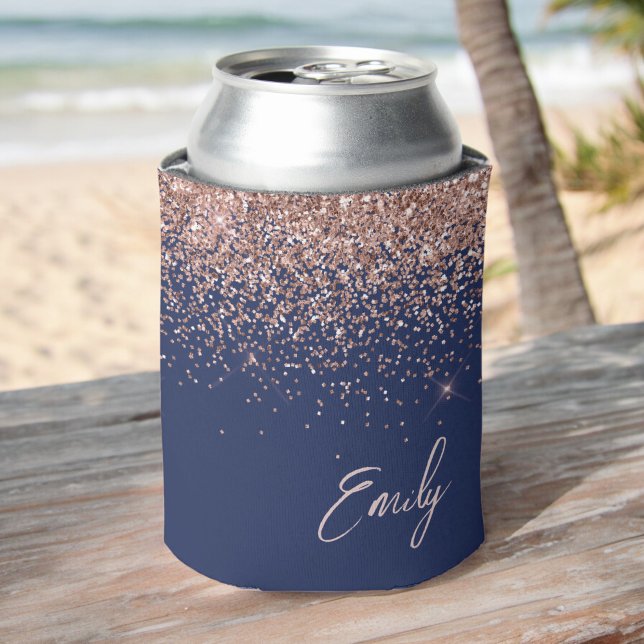 Navy Blue Rose Gold Blush Pink Glitzer Monogram Dosenkühler (Von Creator hochgeladen)