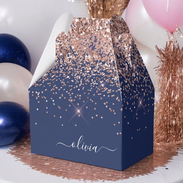 Navy Blue Rose Gold Blush Pink Glitzer Monogram Geschenkschachtel (Von Creator hochgeladen)
