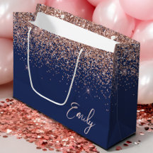 Navy Blue Rose Gold Blush Pink Glitzer Monogram