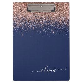Navy Blue Rose Gold Blush Pink Glitzer Monogram Klemmbrett