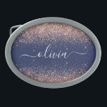 Navy Blue Rose Gold Blush Pink Glitzer Monogram Ovale Gürtelschnalle<br><div class="desc">Navy Blau und Rose Gold - Blush Pink Sparkle Glitzer Script Monogram Name Gürtel Schnalle. Das macht den perfekten Abschluss,  süß 16 16.,  18.,  21.,  30.,  40.,  50.,  60.,  70.,  80.,  90.,  100. Geburtstag,  Hochzeit,  Brautparty,  Jubiläum,  Babydusche oder Junggeselinnen-Abschied Geschenk für jemanden,  der Luxus und Chic Stil Lieben glänze.</div>