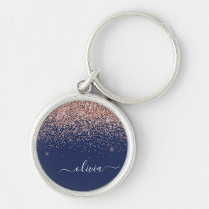 Navy Blue Rose Gold Blush Pink Glitzer Monogram Schlüsselanhänger