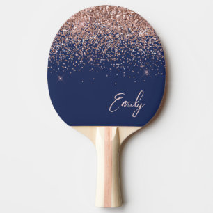 Navy Blue Rose Gold Blush Pink Glitzer Monogram Tischtennis Schläger