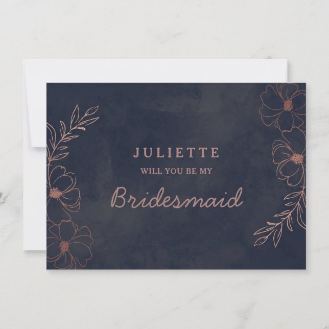 "Navy Blue & Rose Gold Bridesmaid" - Vorschlagskar (Vorderseite)