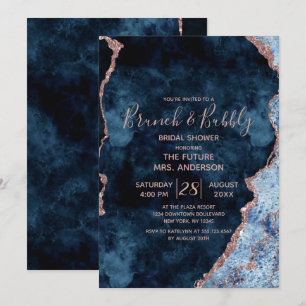 Navy Blue Rose Gold Brunch & Bubbly Brautparty Einladung