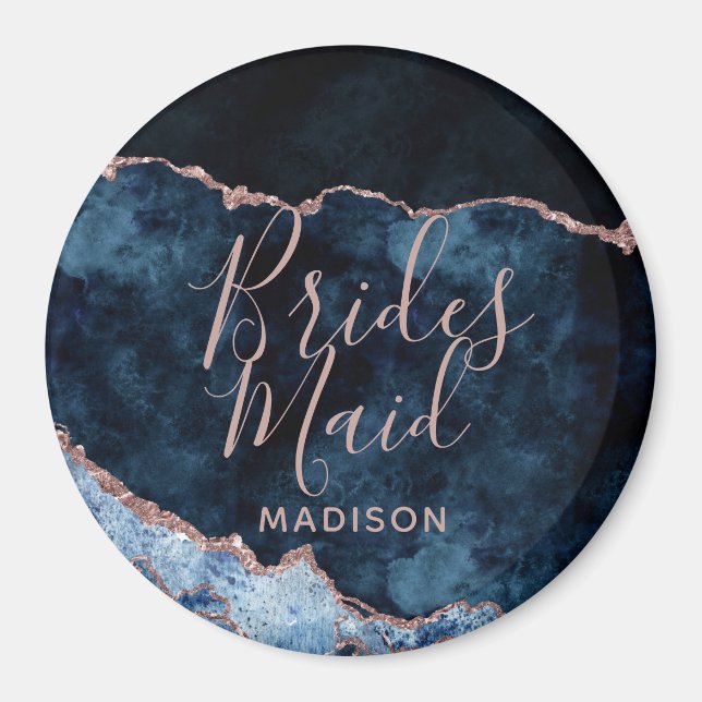 Navy Blue & Rose Gold Foil Agate Marble Bridesmaid Magnet (Vorne)