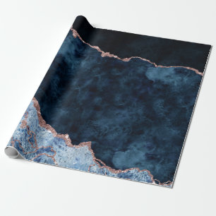 Navy Blue & Rose Gold Foil Agate Marmor Geschenkpapier