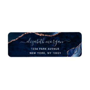 Navy Blue Rose Gold Foil Agate Rücksendeadresse