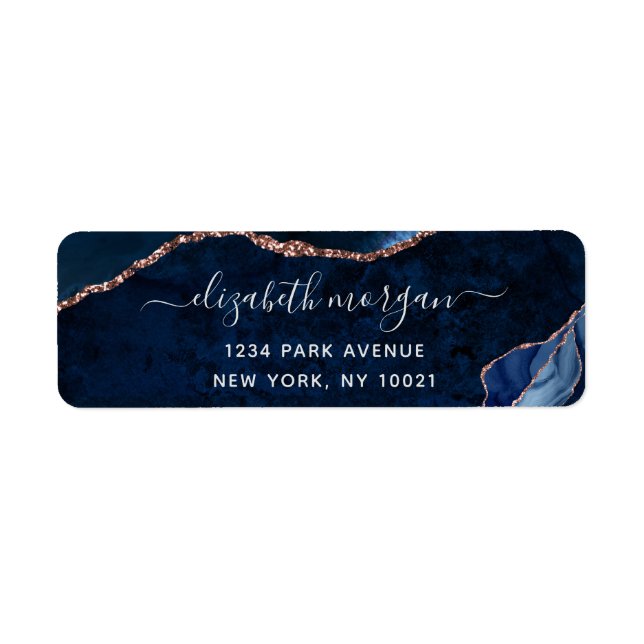 Navy Blue Rose Gold Foil Agate Rücksendeadresse (Vorne)