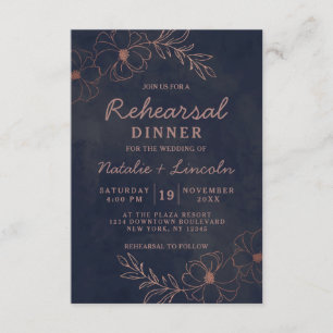 Navy Blue & Rose Gold Foil Chic Probe Dinner Einladung