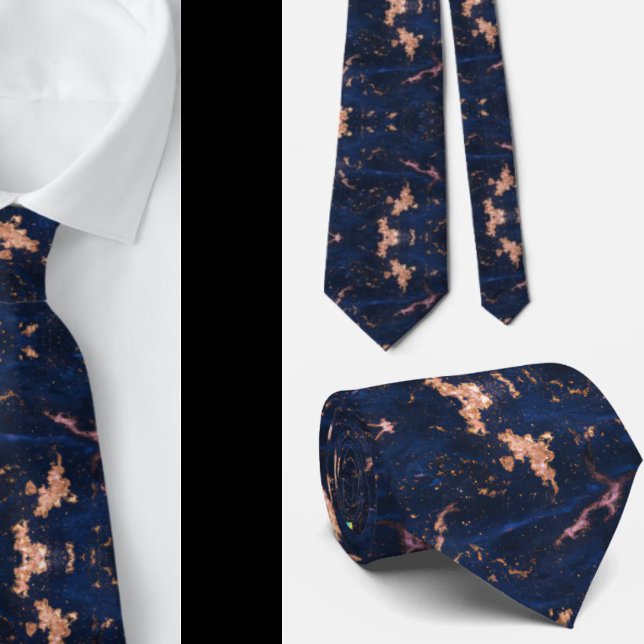 Navy Blue Rose Gold Foil Marble Neck Tie Krawatte (Von Creator hochgeladen)