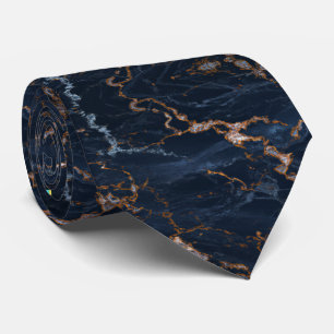 Navy Blue Rose Gold Foil Marble Neck Tie Krawatte