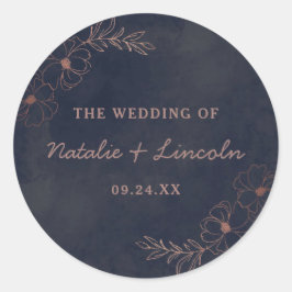 Navy Blue & Rose Gold Foil Monogram Rustic Wedding Runder Aufkleber
