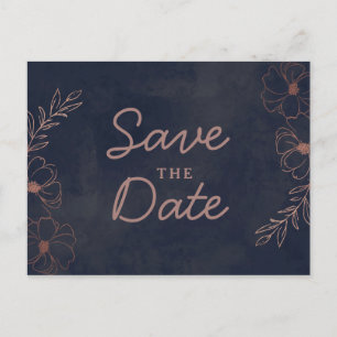 Navy Blue & Rose Gold Foil Rustikal Save the Date Ankündigungspostkarte