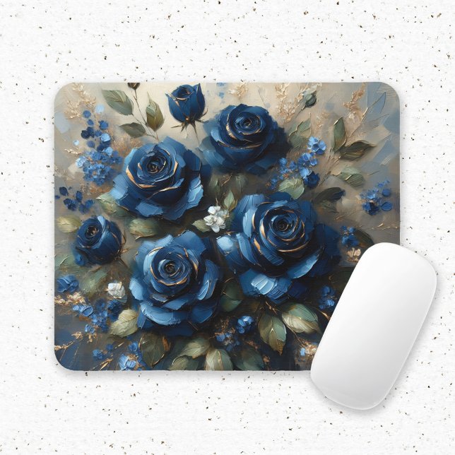 Navy Blue Rose Gold Gilding Impressionist Art Mousepad (Von Creator hochgeladen)