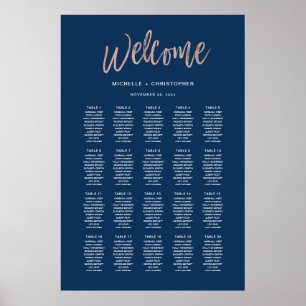 Navy Blue & Rose Gold Glam Chic Seating Chart Poster