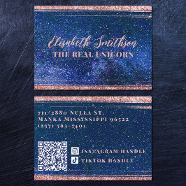 Navy Blue & Rose Gold Glitzer Feminine Celestial Visitenkarte