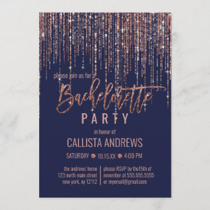 Navy Blue Rose Gold Glitzer Fringe Bachelorette Einladung
