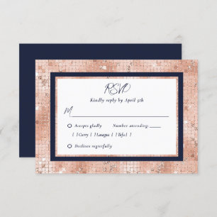 Navy Blue Rose Gold Glitzer Hochzeitskarten RSVP Karte