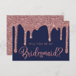 Navy Blue Rose Gold Glitzer Tropfen Bridesmaid Einladung