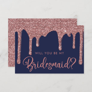 Navy Blue Rose Gold Glitzer Tropfen Bridesmaid Einladung