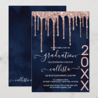 Navy Blue Rose Gold Glitzer Tropfen Graduation Par