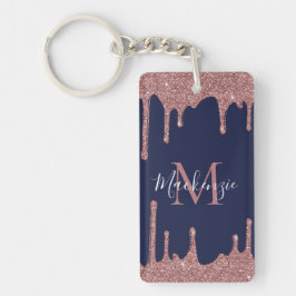Navy Blue Rose Gold Glitzer Tropfen Monogram Foto Schlüsselanhänger