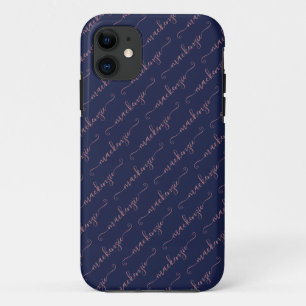 Navy Blue Rose Gold Handgeschriebener Skriptname Case-Mate iPhone Hülle