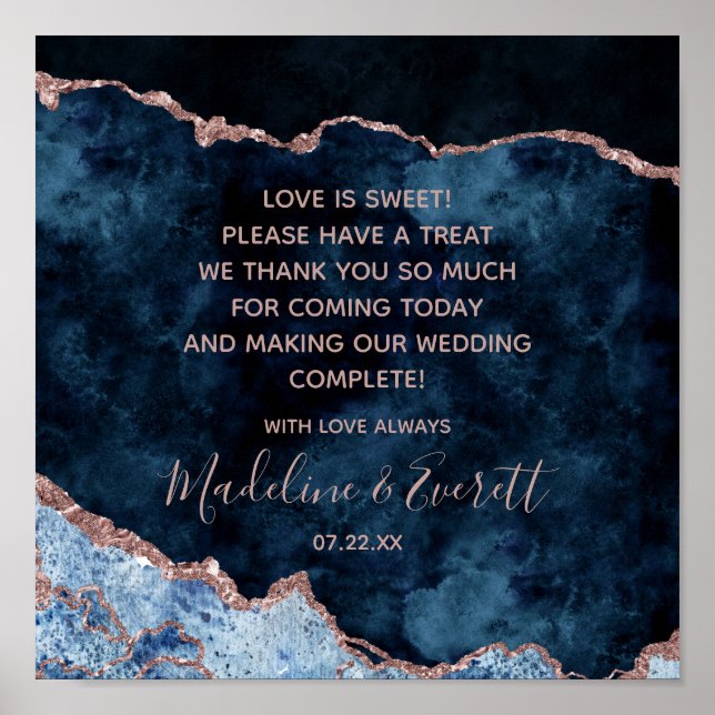 Navy Blue Rose Gold Liebe ist Sweet Leckerei Table Poster (Vorne)