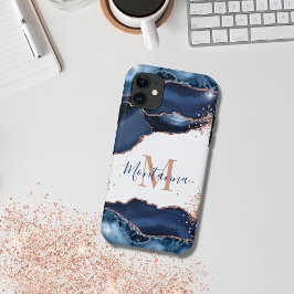 Navy Blue Rose Gold Marble Agate Personalisiert Case-Mate iPhone Hülle