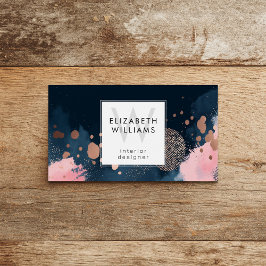 Navy Blue Rose Gold Monogram Business Card