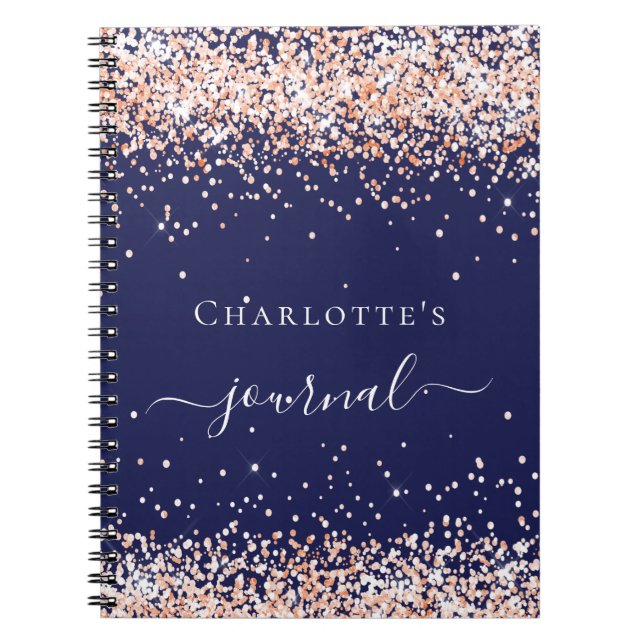Navy Blue Rose Gold Name Script Journal Notizblock (Vorderseite)