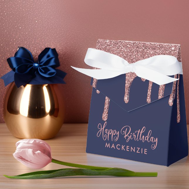 Navy Blue Rose Gold Sparkle Glitzer Tropfen Geburt Geschenkschachtel (Navy Blue Rose Gold Sparkle Glitter Drips Birthday Favor Boxes)