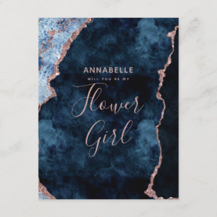 Navy Blue Rose Gold werden Sie mein Blumenmädchen Einladung
