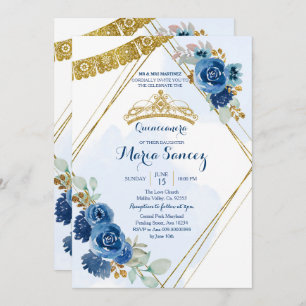 Navy Blue Rose Mis Quince Einladung