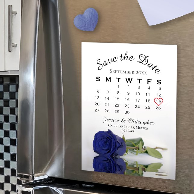 Navy Blue Rose Save the Date Calendar Magnet (Von Creator hochgeladen)