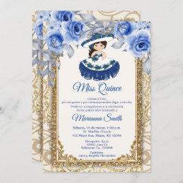 Navy Blue Rose und Gold Quinceñera Einladung