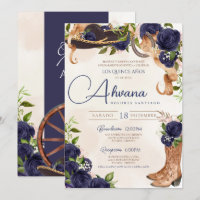 Navy Blue Rose Vintag Charro Western Quinceañera