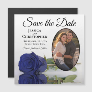 Navy Blue Rose Wedding Save the Date Foto Magnet