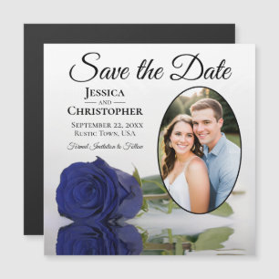 Navy Blue Rose Wedding Save the Date Foto Magnet