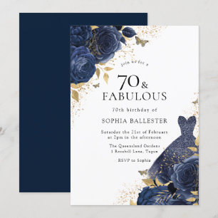 Navy Blue Rosen & Kleid Gold 70 & Fabelhaft 70. Einladung
