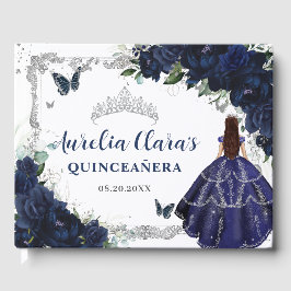 Navy Blue Roses Floral Princess Quinceañera 15 16 Gästebuch