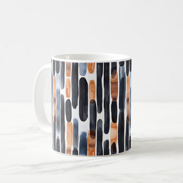 Navy Blue Rust Orange Stripes Kaffeetasse (Vorderseite Links)