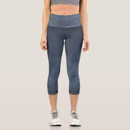 Navy Blue Rustic Abstrakt Capri Leggings