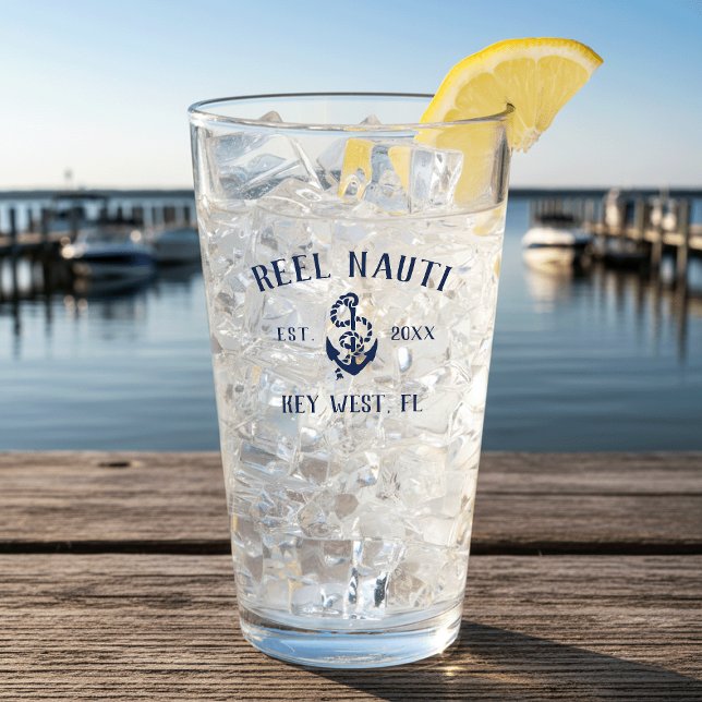 Navy Blue Rustic Anchor | Name des Schiffes Glas (Von Creator hochgeladen)