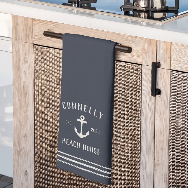 Navy Blue Rustic Anchor Personalisiert Beach House Geschirrtuch (Von Creator hochgeladen)
